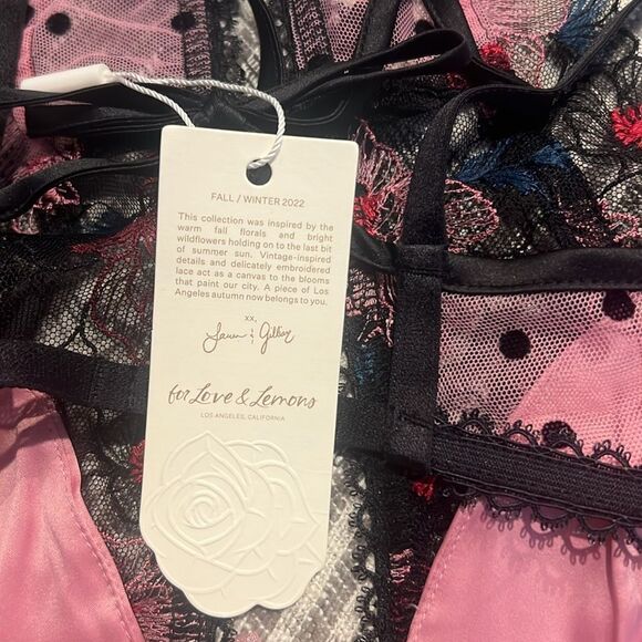 NWT For Love And Lemons Elegant Black and Pink Lace Halter Bra Floral 34A - Picture 6 of 7
